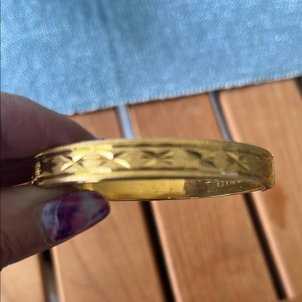 Estate Vintage Gold Etched Bangle Bracelet 18k gold RGP